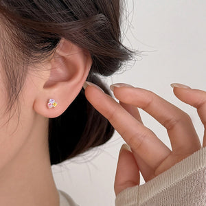 Dainty Tri-Color Princess Cut CZ Stud Earrings