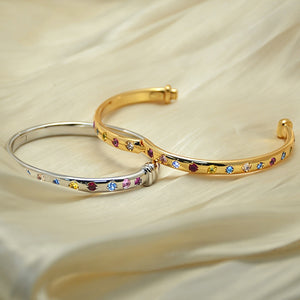 Dainty Rainbow CZ Hinged Bangle Bracelet