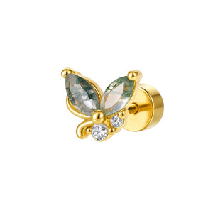 Marquise Moss Agate CZ Cluster Stud Earrings