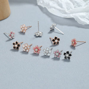 Enamel Cherry Blossom Crystal Stud Earrings