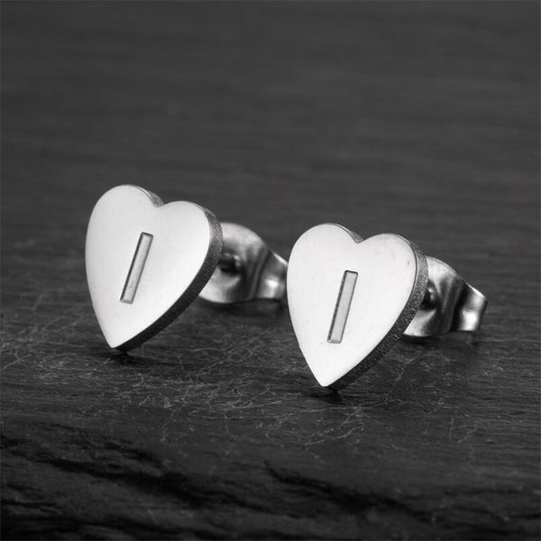 Initial Letter Heart Stud Earrings