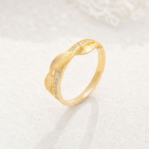 Gold Brushed Wavy Twist Half Pave Band Ring