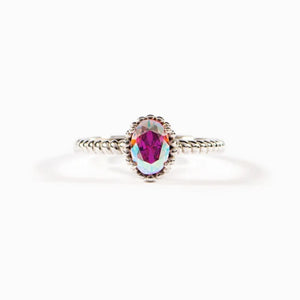 Oval-Cut Aurora Crystal Stackable Band Ring