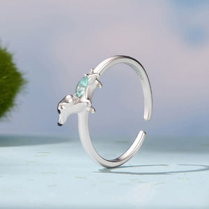 Dachshund Mint Marquise CZ Adjustable Ring