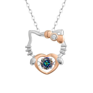 Moissanite Cat Heart Pendant Necklace