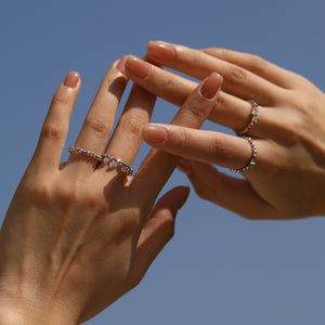 Triple Moissanite Dangle Charm Beaded Ring