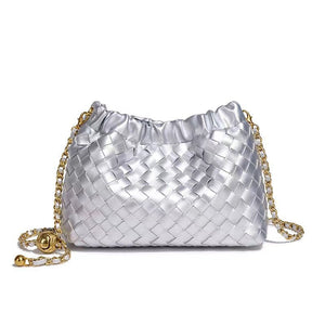 Woven Leather Cloud Drawstring Handbag