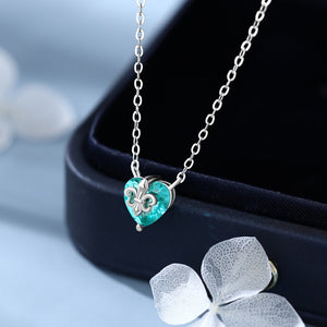 Vintage Iris Flower Heart CZ Charm Necklace