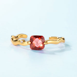 Dainty Red Garnet Wave Stackable Open Ring