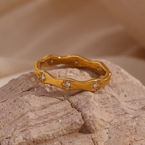 Dainty Celestial Starburst CZ Wavy Band Ring