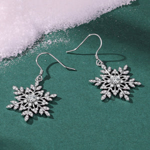 Dainty Snowflake Pave CZ Drop Hook Earrings