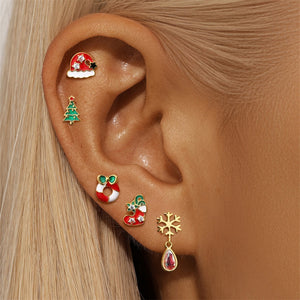 Tiny Christmas Tree Star Enamel Stud Earrings