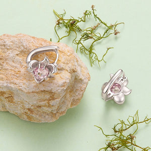 Elegant Pink CZ Flower Huggie Hoop Earrings