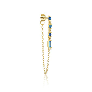 Multi Shape Blue CZ Chain Drop Stud Earrings