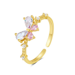 Dainty Pink Butterfly CZ Stackable Open Ring