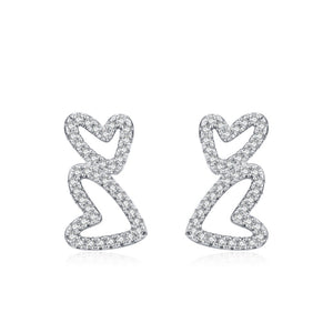 Dainty Pave CZ Dual Open Heart Stud Earrings