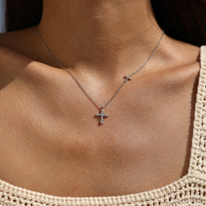 Dual Pavé Moissanite Cross Pendant Necklace