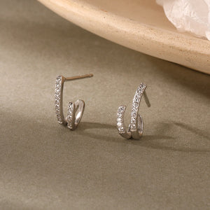 Elegant Pave Dual Layer Illusion Stud Earrings