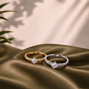 Tiny Princess Cut Solitaire Textured Band Ring