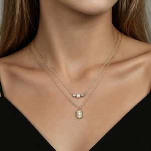 Oval CZ Sunburst Opal Smile Charm Necklace