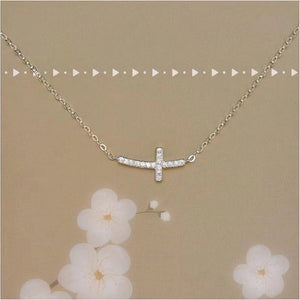 Dainty Pave Sideways Cross Charm Necklace