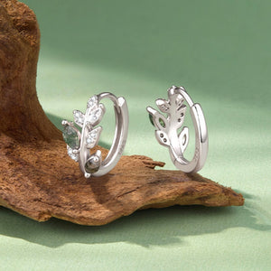 Dainty Moss Agate Leaf Branch Hoop Earrings