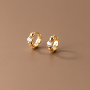 Tiny Round CZ Beaded Huggie Hoop Earrings
