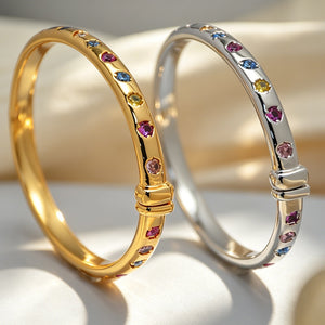 Dainty Rainbow CZ Hinged Bangle Bracelet