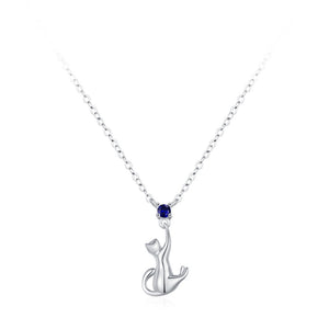 Playful Cat Sapphire Blue CZ Charm Necklace