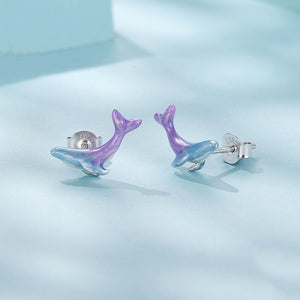 Gradient Ocean Whale Enamel Stud Earrings