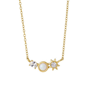 Oval CZ Sunburst Opal Smile Charm Necklace