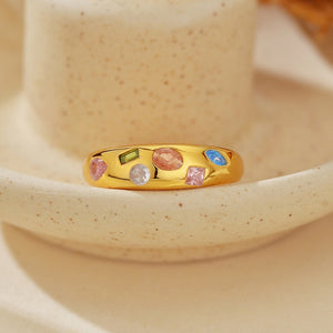 Geometric Multicolor Crystal Dome Band Ring