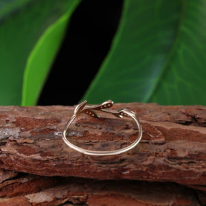 Botanical Vine Leaf Branch Pave CZ Band Ring