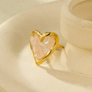 Colorful Raw Crystal Mosaic Heart Open Ring