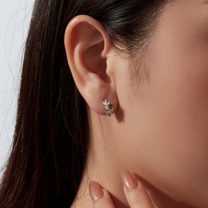 Dainty Moss Agate Leaf Branch Hoop Earrings