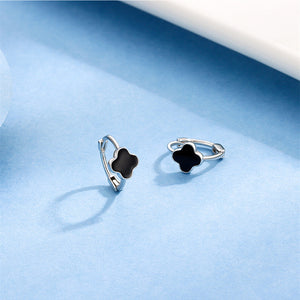 Black Four Leaf Clover Hoop Earrings