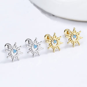 Tiny Sunburst Blue CZ Cartilage Stud Earrings