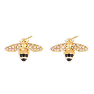 Dainty Honeybee Pave CZ Insect Stud Earrings