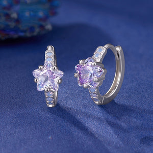 Dainty Purple Star Opal Huggie Hoop Earrings