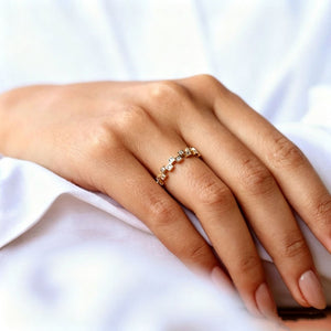 Classic Square Cube Staggered CZ Band Ring