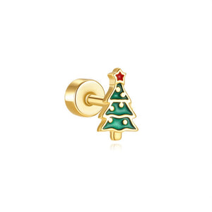Tiny Christmas Tree Star Enamel Stud Earrings