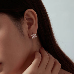 Elegant Pink CZ Flower Huggie Hoop Earrings
