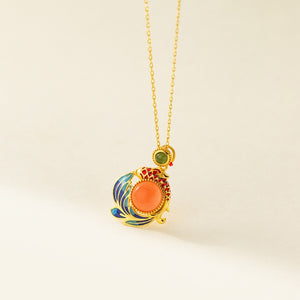 Enamel Koi Fish Gemstone Pendant Necklace
