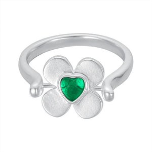 Colorful Heart CZ Reversible Clover Band Ring