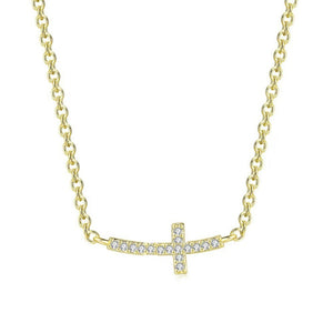Dainty Pave Sideways Cross Charm Necklace
