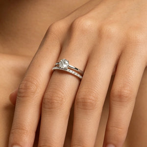 Dainty Dual Band Half Pave Engagement Ring