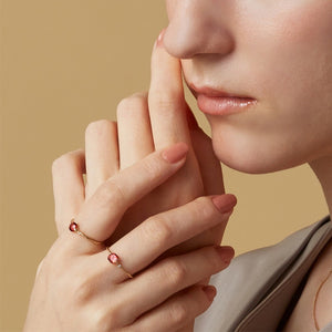 Dainty Red Garnet Wave Stackable Open Ring