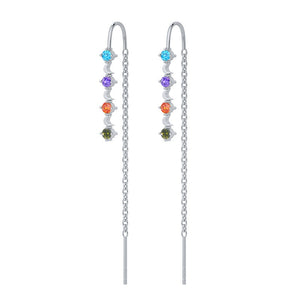 Tiny Star Moon Colorful CZ Threader Earrings
