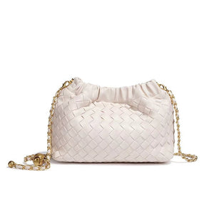 Woven Leather Cloud Drawstring Handbag