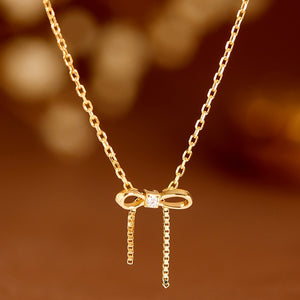 Moissanite Bow Knot Ribbon Charm Necklace